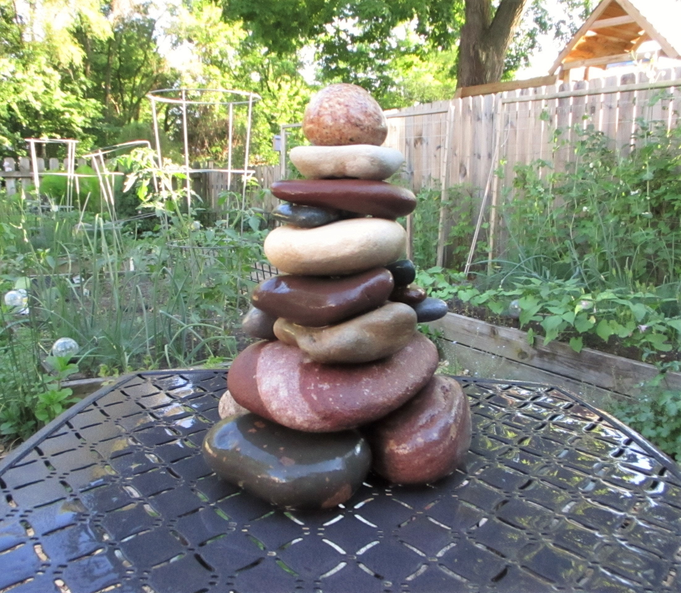 Garden Cairn, ReStackable Beach Stone Cairn Sculpture, Rock Cairn for Garden, Garden Statue
