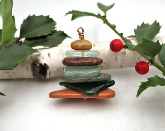 Colorful Pebble and Beach Glass Sun-Catcher Ornament with Organza Bag, Unique and Meaningful Gift from Lake Michigan and Lake Superior