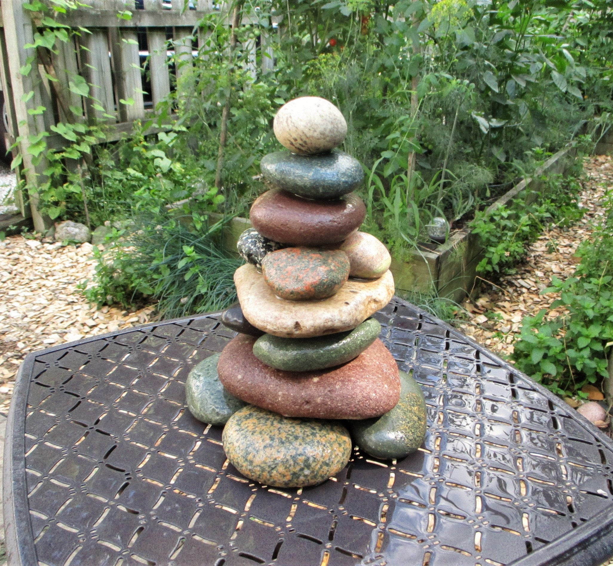 Large Beach Stone Garden Cairn, ReStackable Lake Michigan & Lake