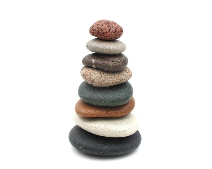 Featured listing image: Lake Michigan & Superior Beach Rock Cairn: Nature-Inspired Stacked Stone Art Sculpture for Home Decor - #493 in Pure Michigan Series