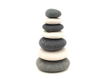 Desktop Zen Balance Stones, Small Re-Stackable Beach Pebble Cairn for Office Desk, Meditative Stress Relief, Lake Michigan Yin Yang Gift
