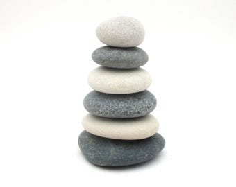Desktop Zen Balance Stones - Tiny Re-Stackable Beach Pebble Cairn - Meditative Stress Relief -Lake Michigan Yin Yang Gift