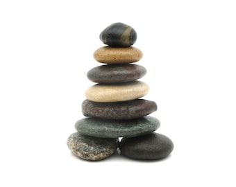 Miniature Pebble Cairn Desk Sculpture, Nature-Inspired Beach Rock Art from Lake Michigan & Superior, #120 in Series