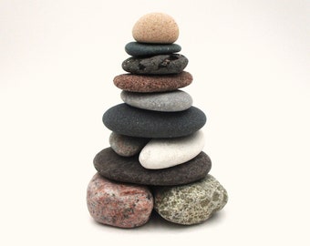 Re-Stackable Beach Stone Cairn for Office Desk, Meditative Stress Relief, Lake Michigan & Lake Superior Stacking Stones, Zen Meditation Gift
