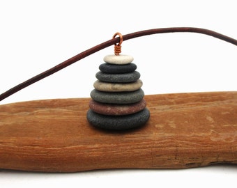 Pebble Necklace with 20 Inch Leather Cording, Unique Natural Jewelry Gift for Her, Lakes Michigan and Superior, Box and Informational Card
