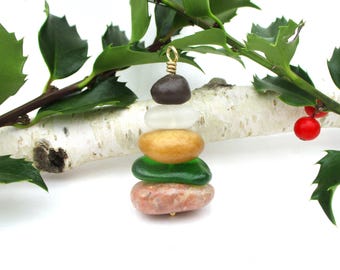 Pure Michigan Pebble & Beach Glass Holiday Ornament - Nature-Inspired Christmas Tree Decor