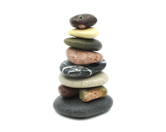 Beach Rock Cairn Sculpture from Lake Michigan and Lake Superior #487, Home Office Decor, Unique Nature Inspired Cottage Art with Card
