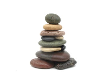 Colorful Stone Cairn Art Sculpture from Lake Michigan Superior #589 - Stacked Rock Home Office Decor Trail Marker Gift