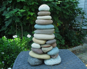 Garden Cairn from Lake Michigan & Superior Beach Rocks - Re-stackable Outdoor Cottage Decor Stone Sculpture