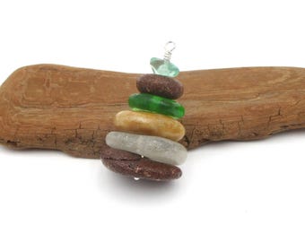 Colorful Beach Glass and Pebble Christmas Tree Ornament - Lakes Michigan and Superior
