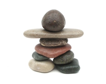 Inukshuk Style Stone Man Cairn - Lake Michigan & Superior Art - Rock Figurine for Beach House Decor - #34 in Series