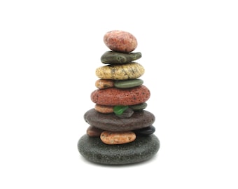 Lake Superior Stone Cairn #194, Zen Beach Rock Stack, Beach Glass and Stone Office Art, Unique Desk Decor, Unique Art from Nature