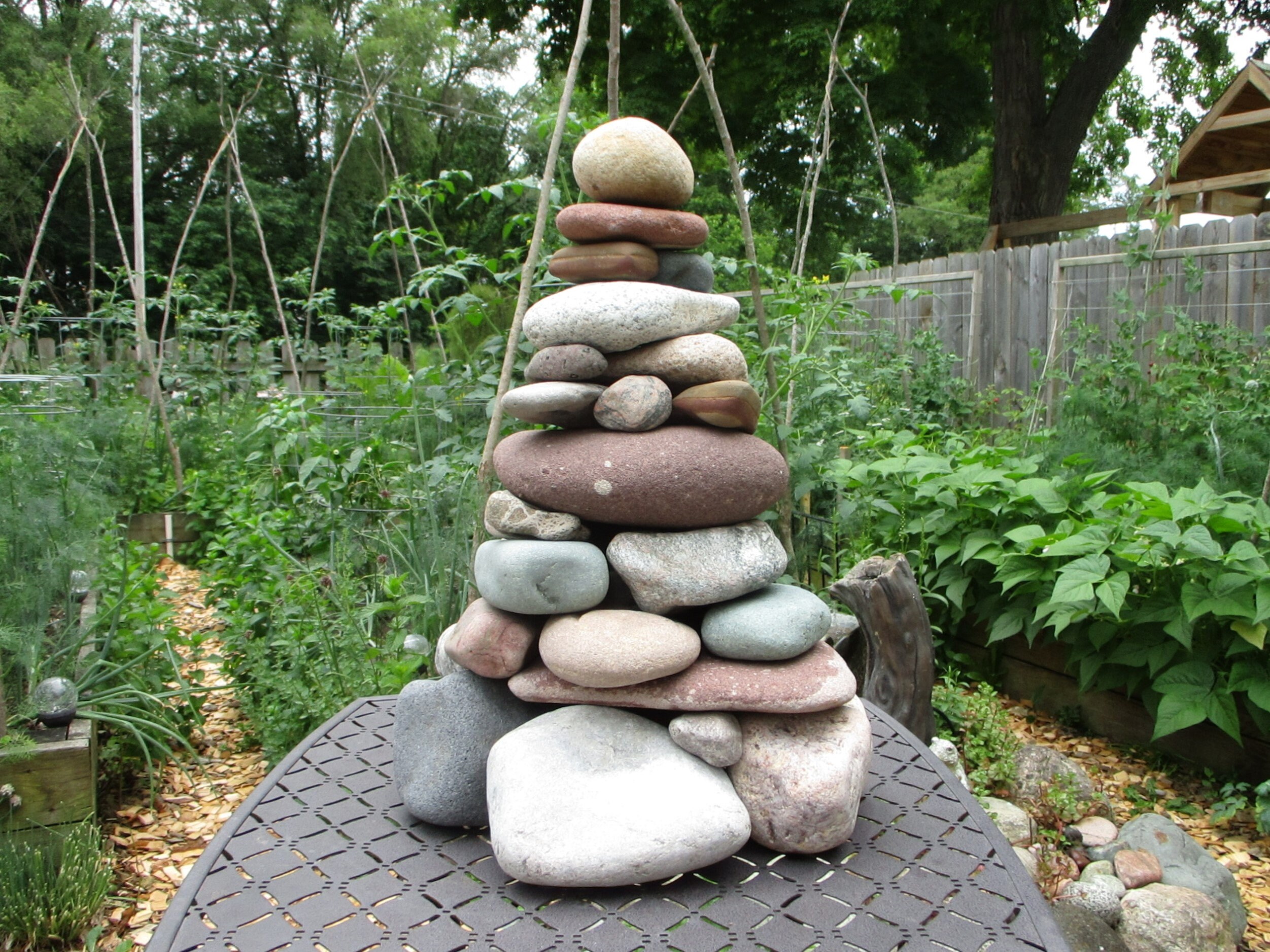 Zen Large Stacked Stone Garden Cairn, Lake Michigan & Lake