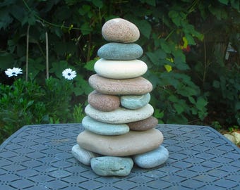 Small Zen Garden Cairn: Large Stacked Lake Michigan & Superior Stones - Unique Cottage Outdoor Decor - Restackable