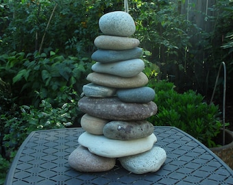 Large Re-Stackable Garden Cairn - Lake Michigan & Superior Stone Sculpture - Zen Stone Balancing - Cottage Garden Art - 15.25" Tall