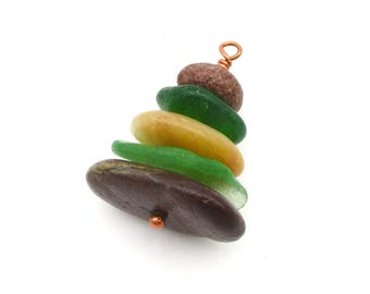 Lake Michigan & Superior Pebble and Beach Glass Christmas Ornament - Unique Handmade Holiday Gift with Organza Bag