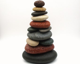 Large Colorful Rock Cairn Gift, Lake Michigan and Lake Superior Beach Stone Cairn #490, Ladder to Heaven, Unique Nature Inspired Art