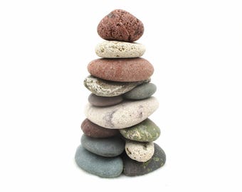 Restackable Beach Stone Cairn: Office Desk Zen Meditation, Stress Relief Gift, Lake Michigan and Lake Superior Rocks