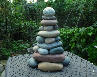 Restackable Natural Stone Garden Cairn: Beach Rock Sculpture, Outdoor Art Decor, Pure Michigan Memorial