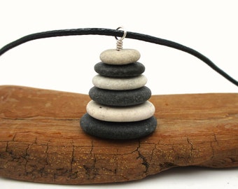 Zen Style Long Length Lake Michigan Raw Stone Necklace, Adjustable Pebble Cairn Pendant with Gift Box and Card, Meaningful Gift for Her