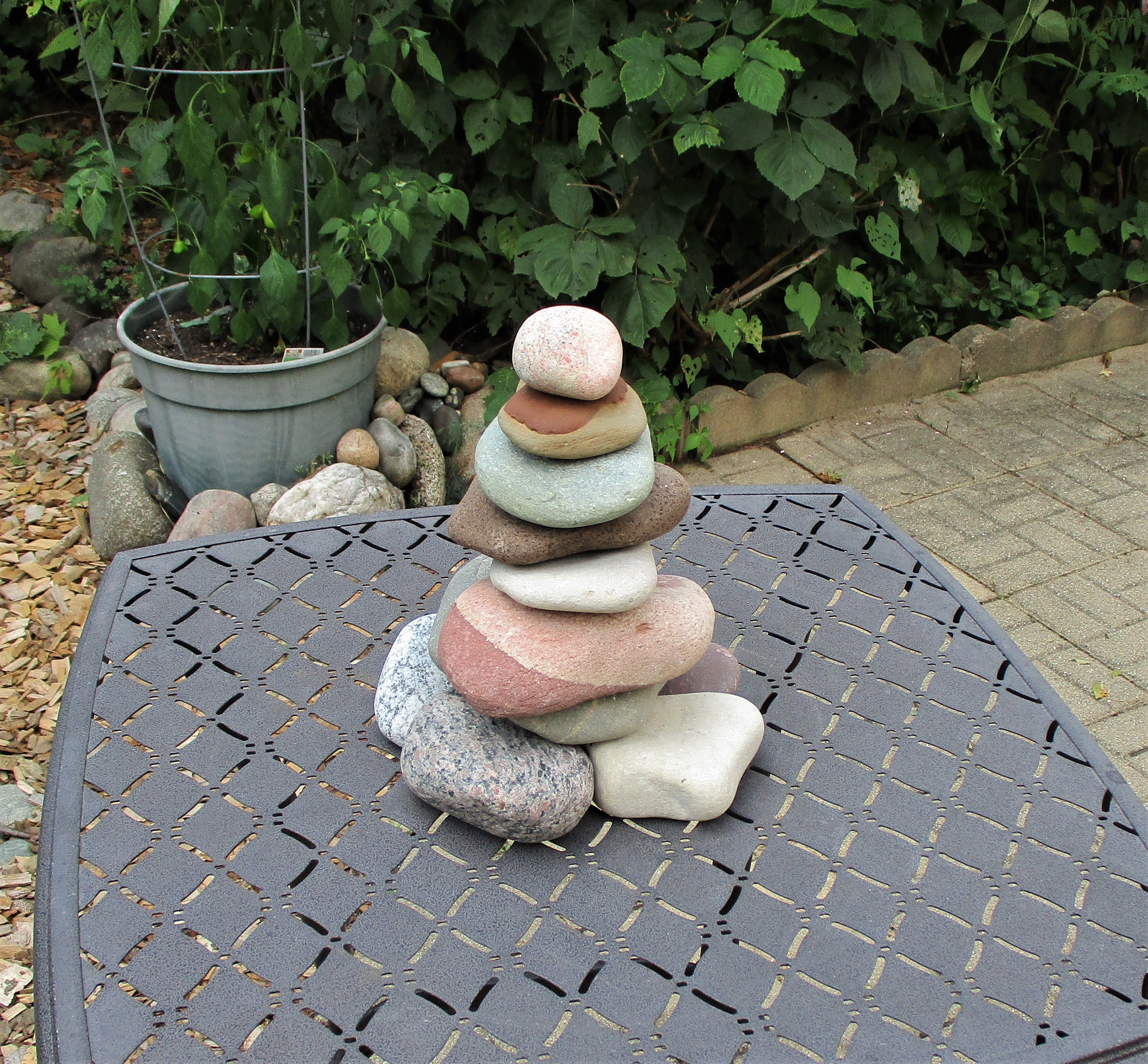 Large Rock Garden Cairn, ReStackable Beach Stone Cairn, Lake Michigan