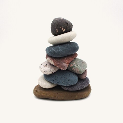 Re-Stackable Beach Stone Cairn for Office Desk, Meditative Stress Relief, Unique Lake Michigan & Lake Superior Cairn Art, Zen Balance Stones