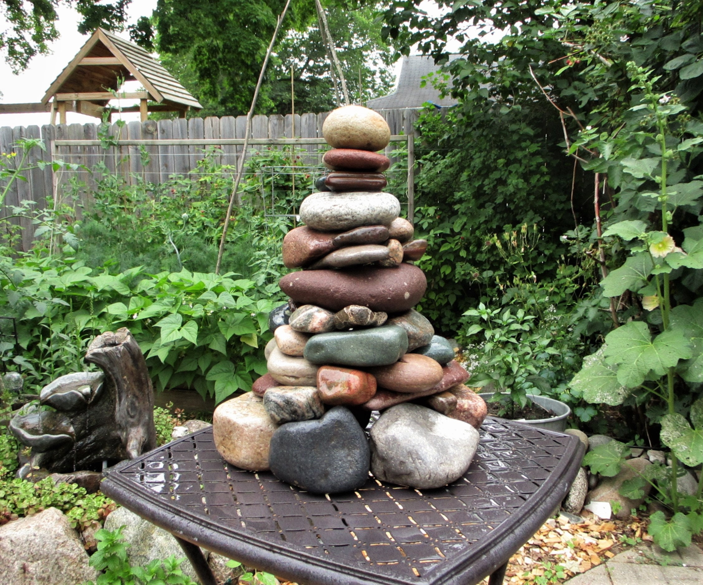 Zen Large Stacked Stone Garden Cairn, Lake Michigan & Lake Superior