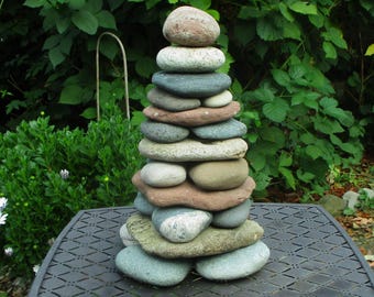 Large Garden Cairn from Lake Michigan & Superior Beach Stones - Re-stackable Outdoor Cottage Decor Sculpture
