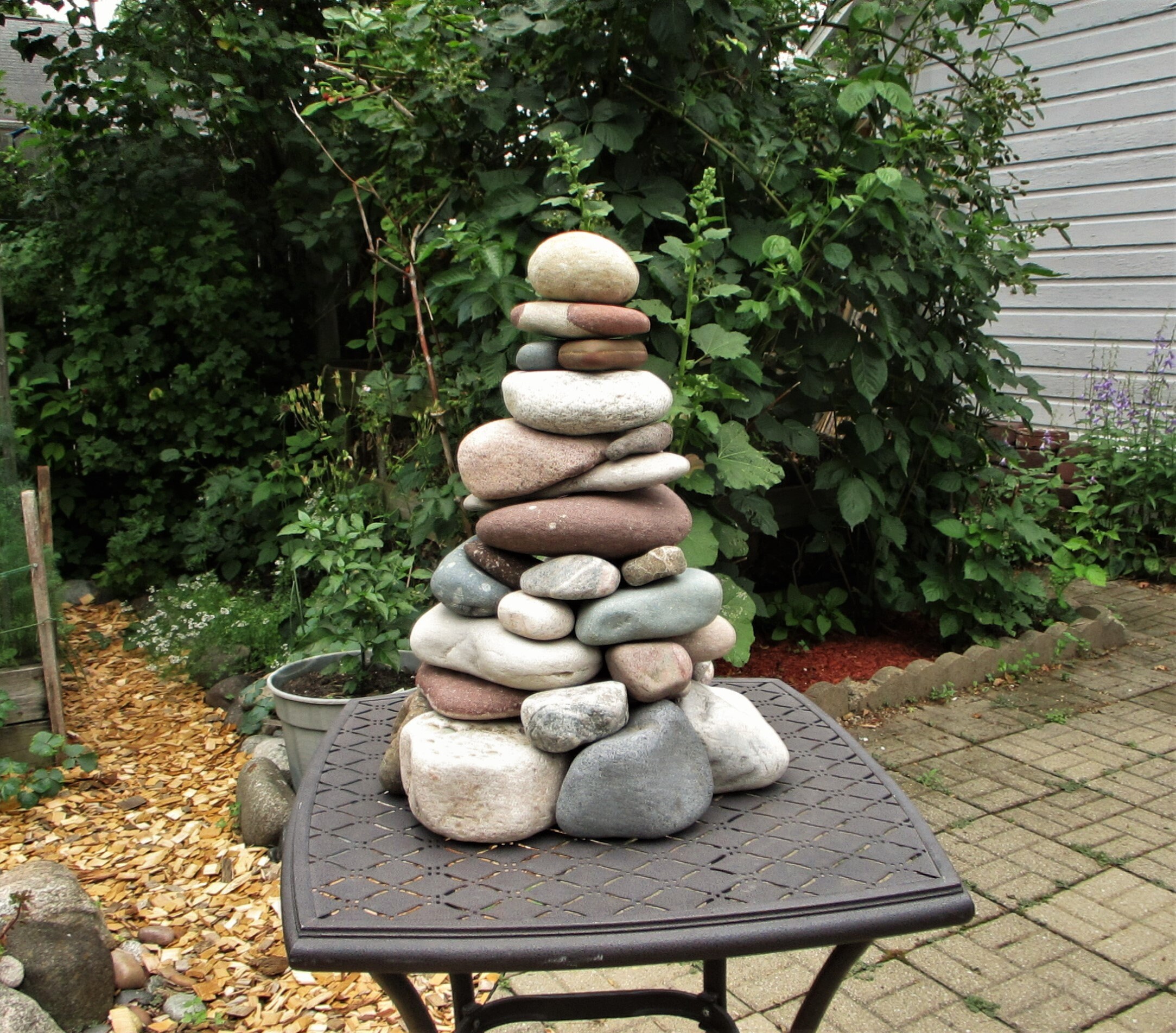 Zen Large Stacked Stone Garden Cairn, Lake Michigan & Lake Superior