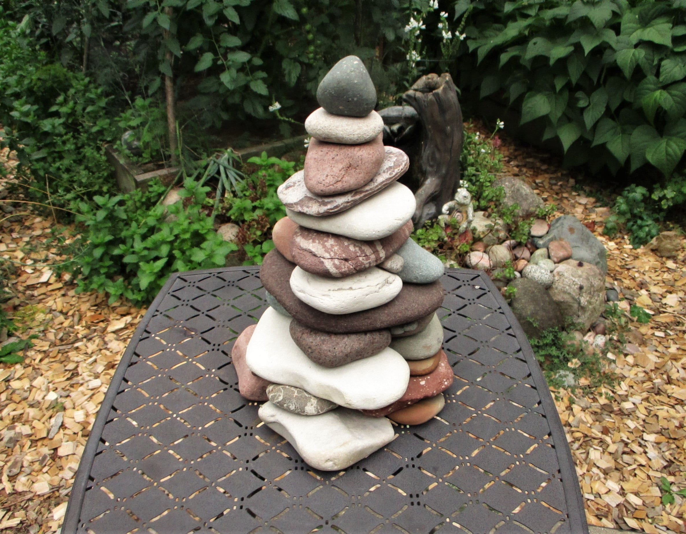 Zen Large Stacked Stone Garden Cairn, Lake Michigan & Lake Superior