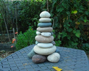 Garden Cairn, Re-Stackable Beach Stone Sculpture Centerpiece, Unique Rock Cairn Garden Decor & Art, Ladder to Heaven Stone Memorial