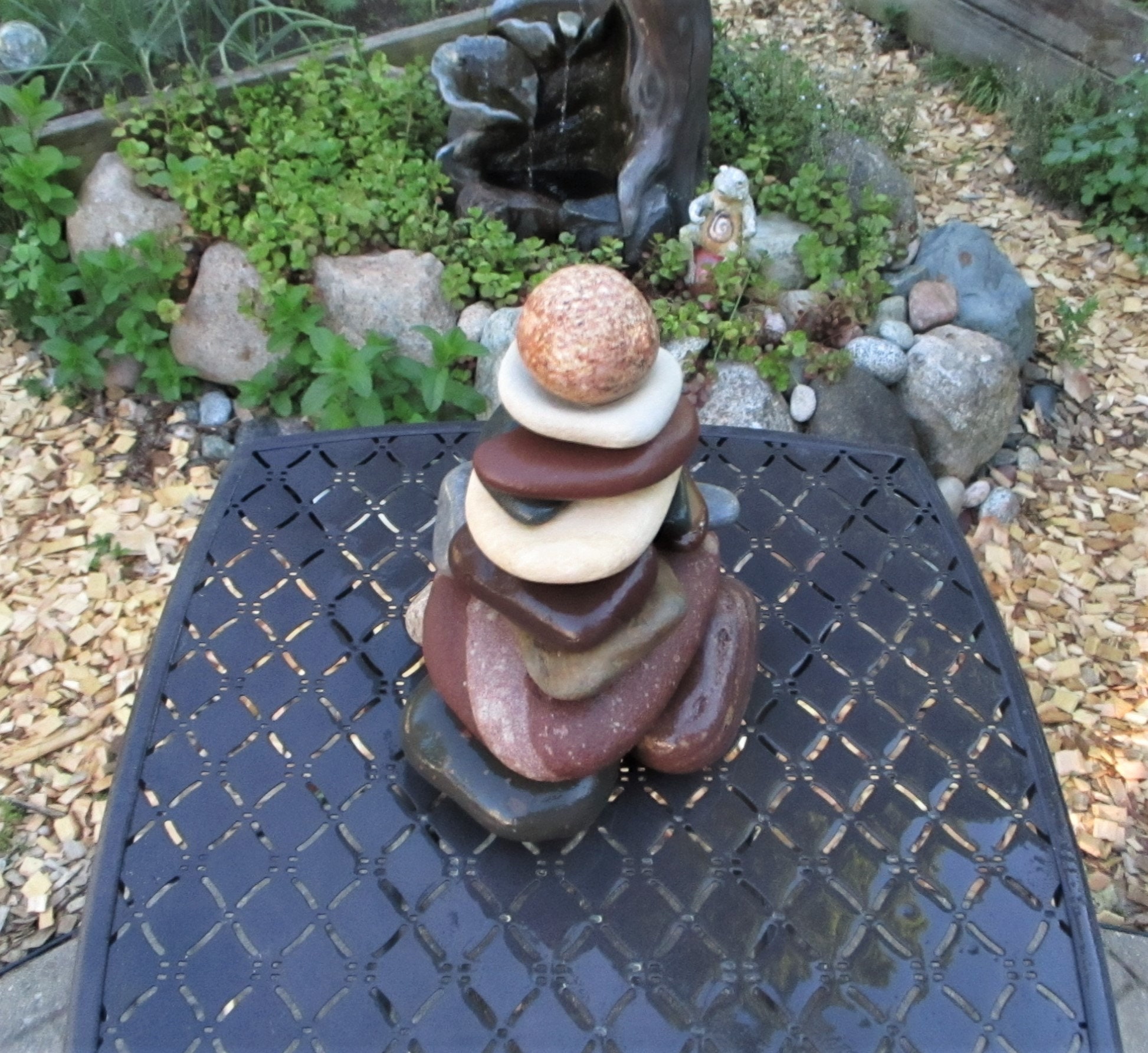 Garden Cairn, ReStackable Beach Stone Cairn Sculpture, Rock Cairn for Garden, Garden Statue