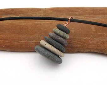 Lake Michigan Pebble Cairn Necklace - Minimalist Great Lakes Stone Pendant - Raw Beach Stone Jewelry - Michigan Gift