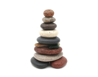 Miniature Lake Michigan & Superior Stone Cairn with Driftwood and Beach Glass - Nature-Inspired Art Sculpture Gift - #106 in Series