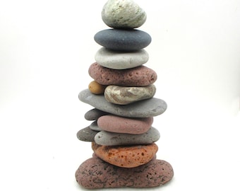 Re-Stackable Rock Balancing Kit - Lake Michigan & Superior Desk Cairn - Meditation and Stress Relief Gift - Nature Office Decor - 6.5" Tall