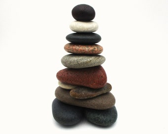 Stone Cairn Sculpture from Lake Michigan and Lake Superior #482, Home Office Decor, Unique Nature Inspired Cottage Art, Eleven Rocks