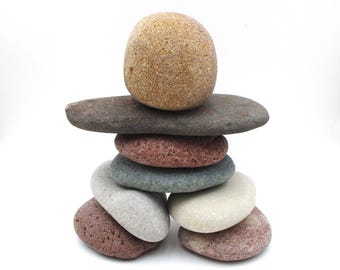 Re-Stackable Inukshuk Stone Cairn - Lake Michigan & Lake Superior Beach Rock Sculpture - Interactive Garden and Home Decor - 7.4" Tall