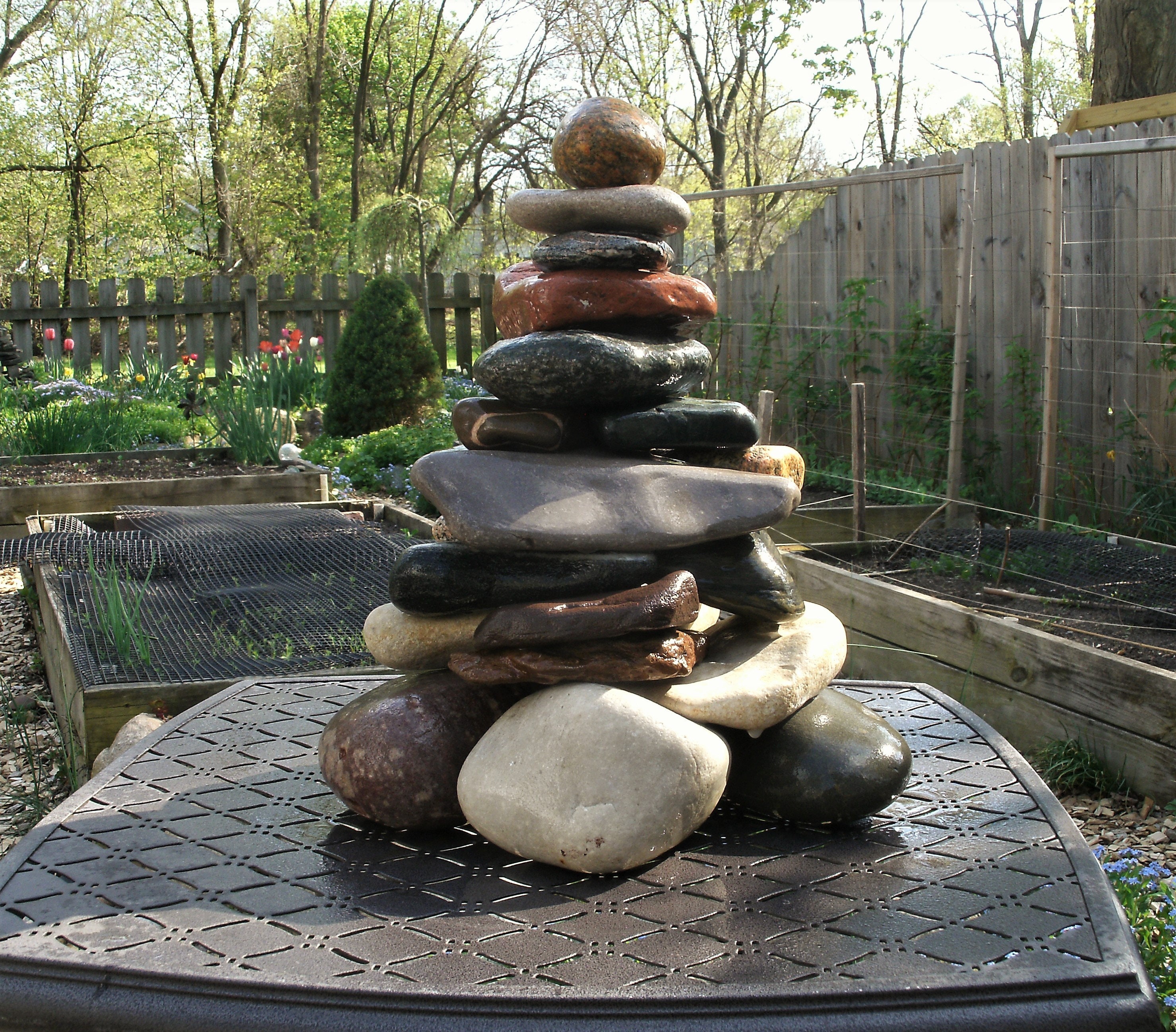 Garden Cairn, ReStackable Beach Stone Cairn Sculpture, Rock Cairn for