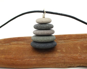 Long Length Lake Michigan Raw Stone Cairn Necklace, Adjustable Pebble Stack Pendant with Gift Box and Card, Nature Inspired Jewelry
