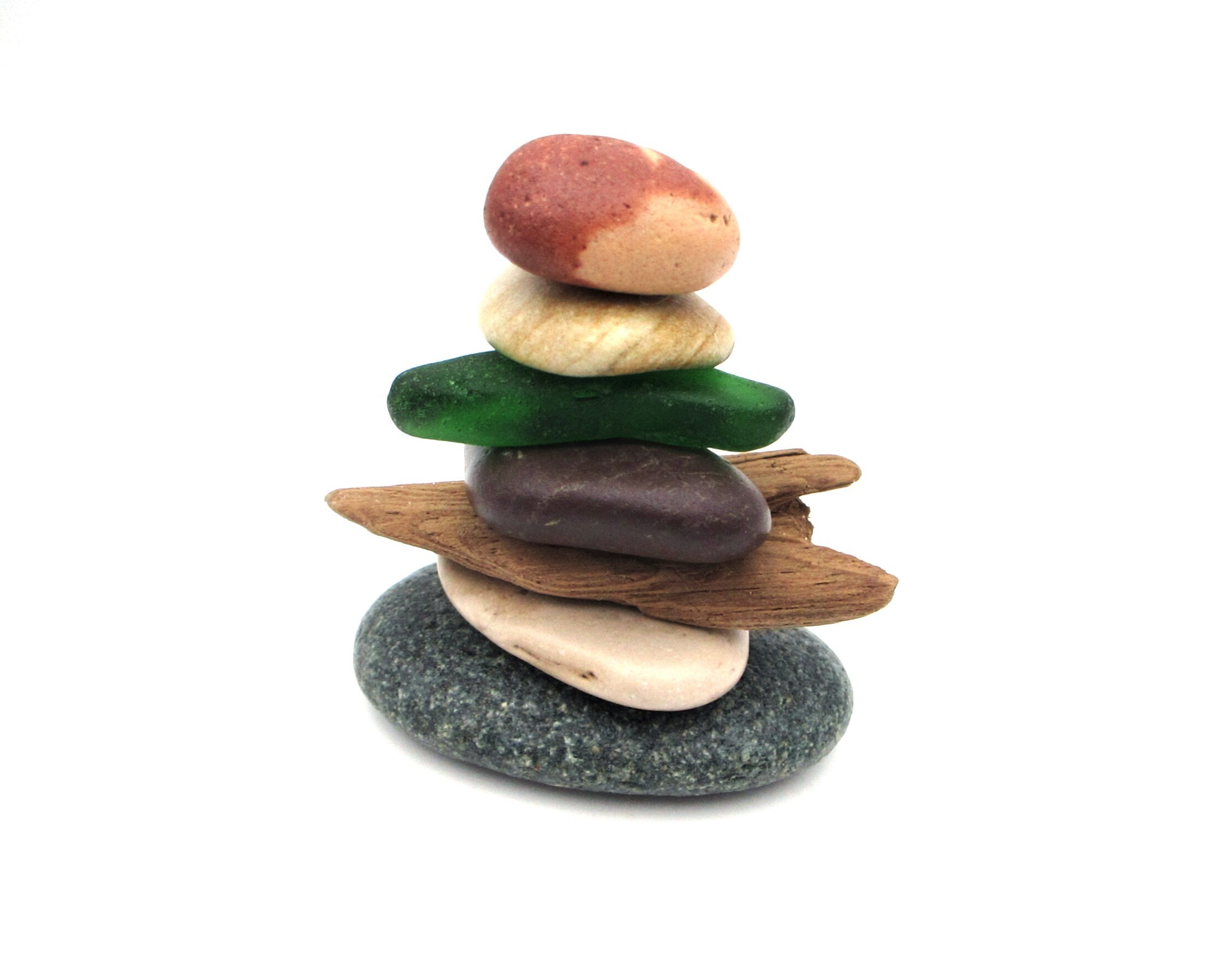 Stone and Driftwood Cairn Stone Cottage Decor Beach Rock Stacks Zen Stone Stack Nature Themed Office Art Pure Michigan Rock Cairn #163