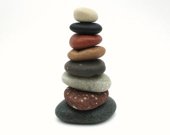 Colorful Beach Stone Cairn Sculpture from Lake Michigan #535, Unique Gift for Him, Rock Cairn with Informational Card Included