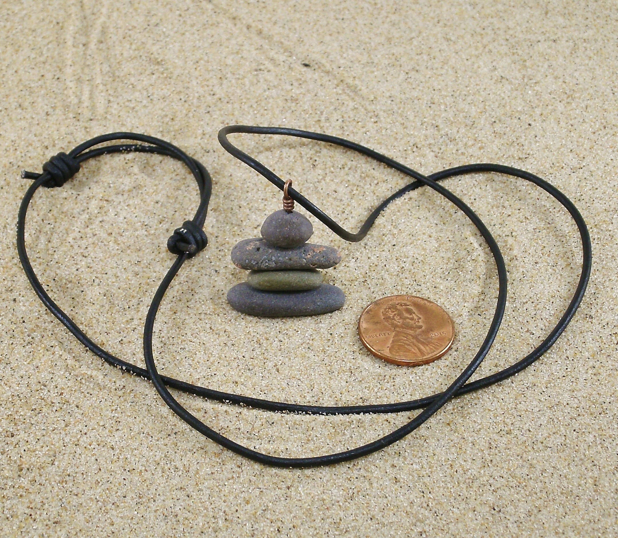 Inukshuk Pendant Necklace from Lake Superior, Long Length Stone