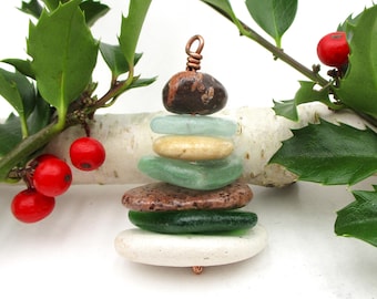 Colorful Pebble and Beach Suncatcher Ornament with Organza Bag, Unique & Meaningful Gift from Michigan, One of a Kind Christmas Ornament