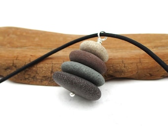 Lake Superior Pebble Cairn Necklace - Beach Stone Pendant with Sterling Silver
