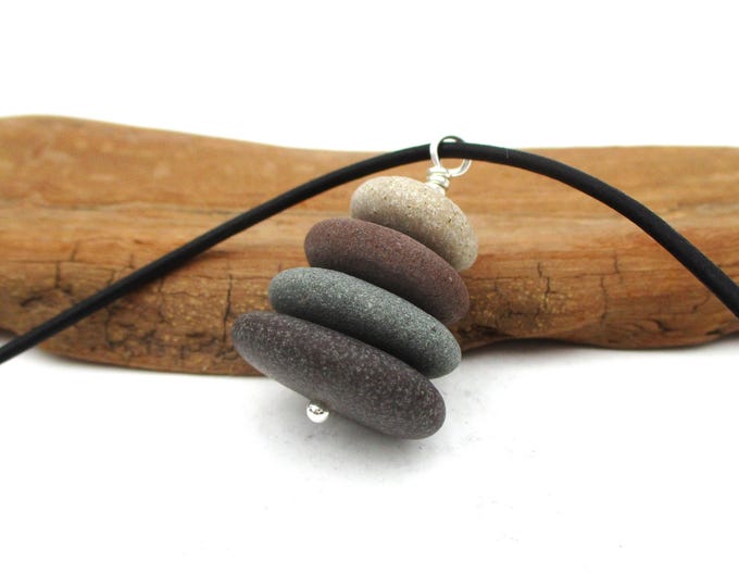 Featured listing image: Lake Superior Pebble Cairn Necklace - Beach Stone Pendant with Sterling Silver