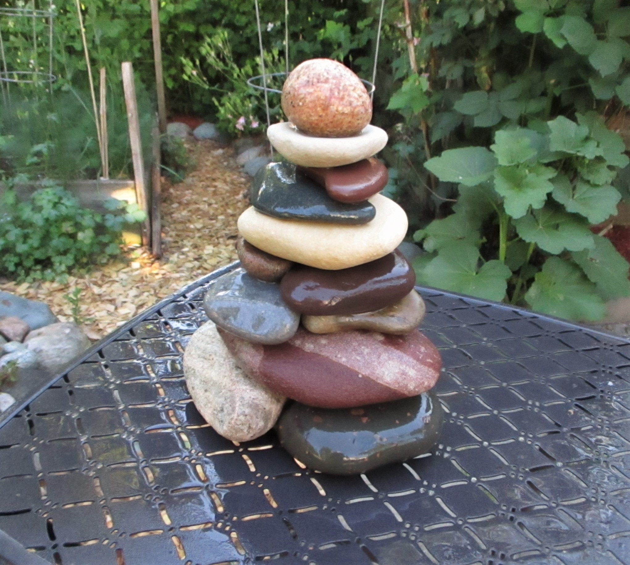 Garden Cairn, ReStackable Beach Stone Cairn Sculpture, Rock Cairn for