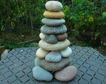 Meditative Garden Cairn, Re-Stackable Beach Stone Sculpture, Unique Rock Cairn Decor and Garden Art, Ladder to Heaven Stone Shrine Memorial