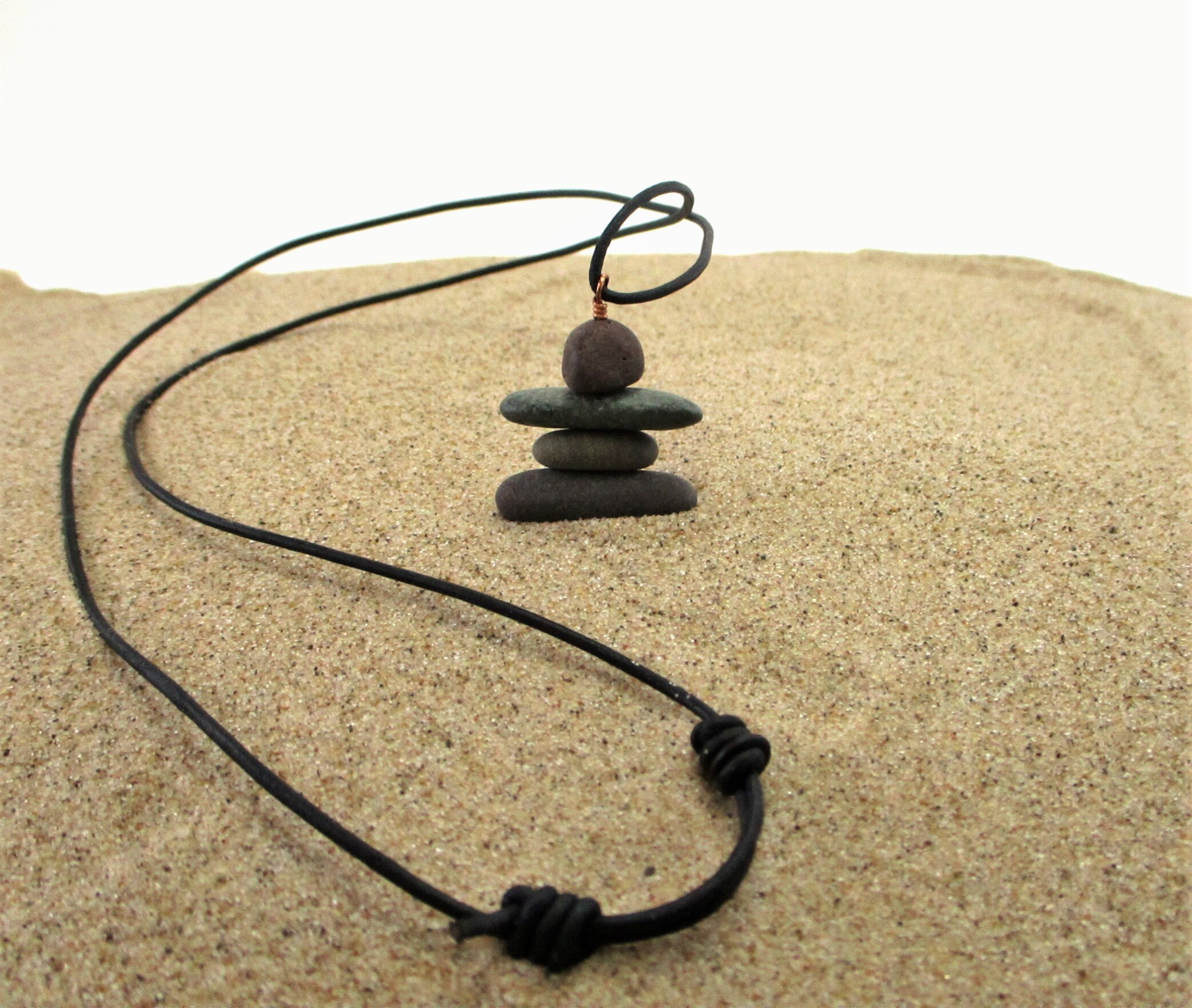 Inukshuk Pendant Necklace from Lake Superior, Long Length Raw Stone