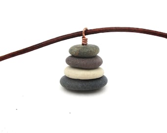 Great Lakes Raw Stone Necklace - Pure Michigan Pebble Pendant on Leather Cord - Beach Jewelry Gift