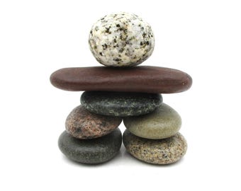 Small Inukshuk Style Rock Cairn from Lake Michigan #134, Stone Man Sculpture, Inuksuk Style Cairn, Steinmann Rock Man Figurine with Card